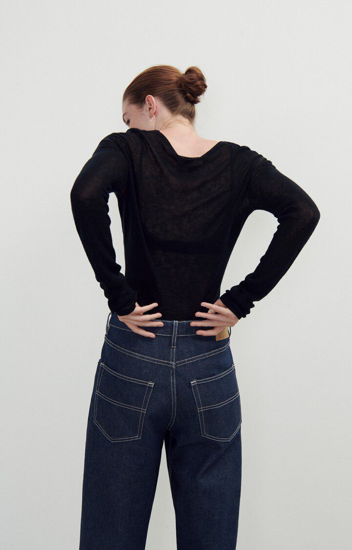American Vintage Pull Femme Yocaburn - CHARBON 57 Manches Longues Noir - H23