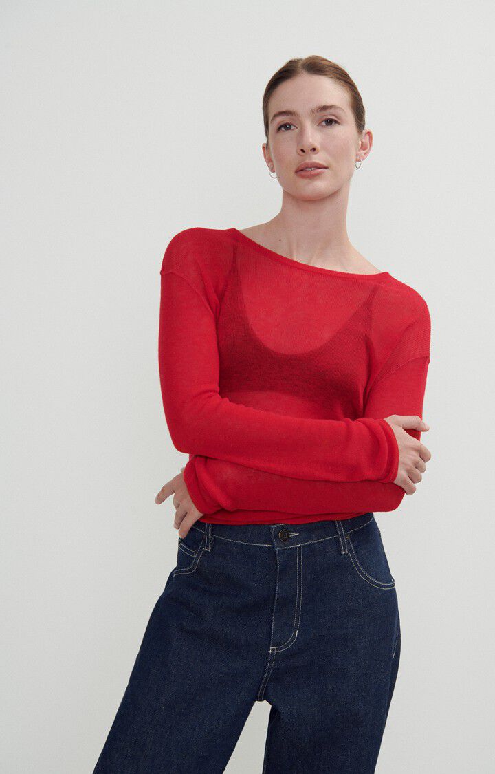 american vintage Pull femme Yocaburn - TOMATE 57 Manches longues Rouge - H23