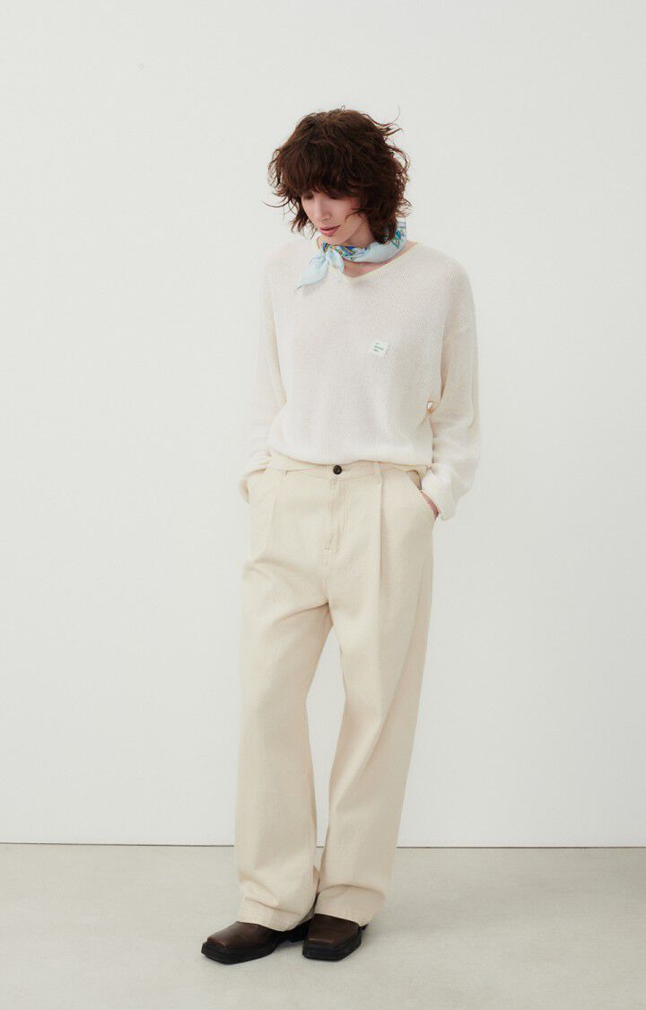 American Vintage Pull Femme Yogo - ECRU ET BLANC 52 Manches Longues Beige - E24