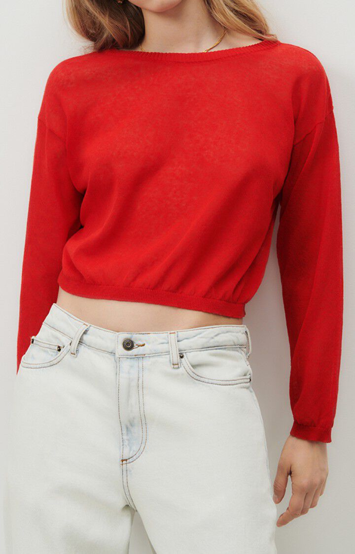 american vintage Pull femme Yogo - LIPSTICK 51 Manches longues Rouge - E23