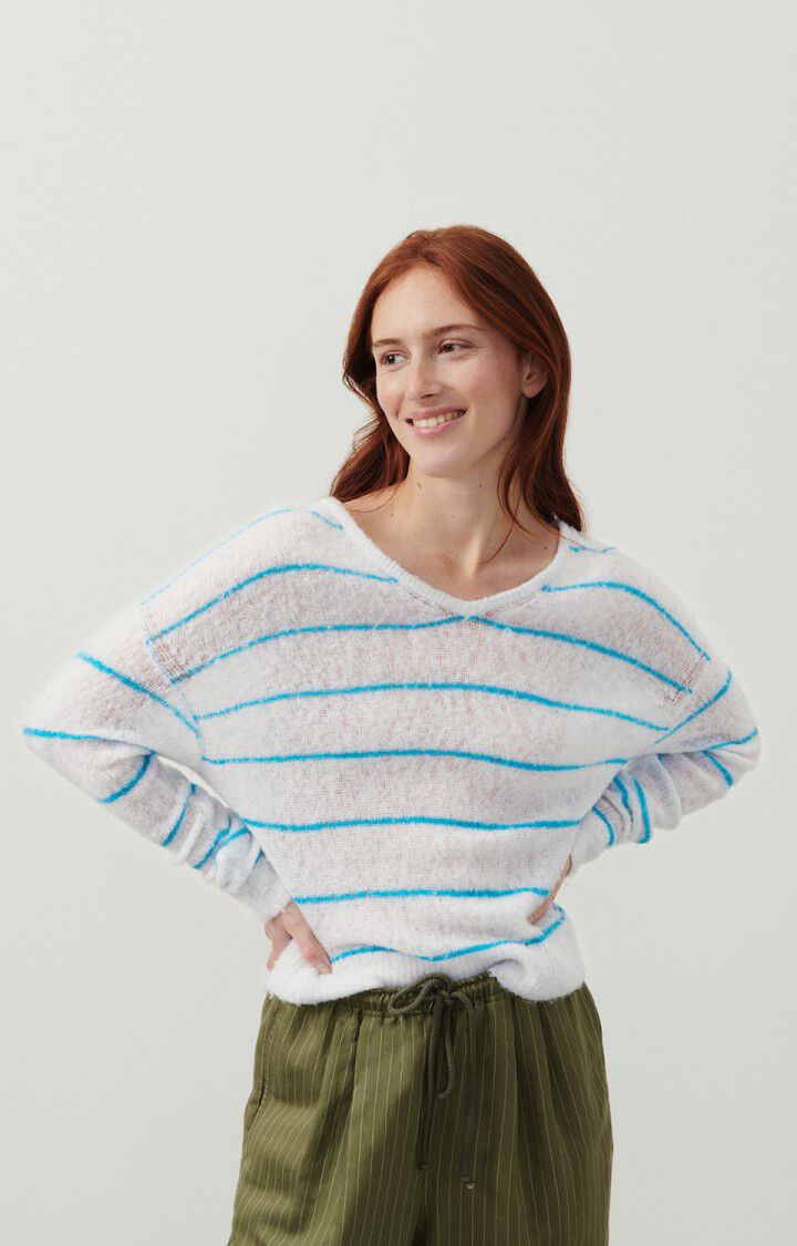 american vintage Pull femme Zakday - GRIS CHINE RAYE LAGUNE 47 Manches longues Gris - E24