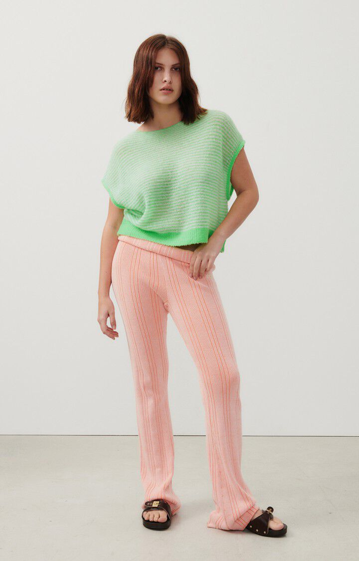 American Vintage Pull Femme Zakday - RAYURES GRIS CHINE ABSINTHE 0 Sans Manches Vert - E24