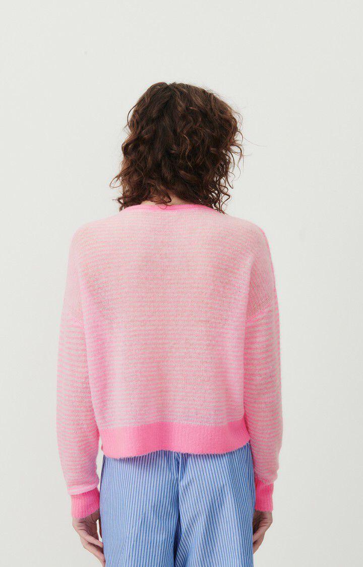 American Vintage Pull Femme Zakday - RAYURES GRIS CHINE ROSE FLUO 47 Manches Longues Rose - E24