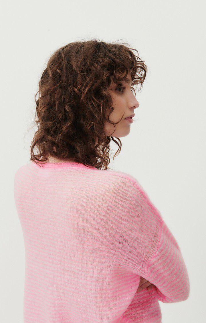 American Vintage Pull Femme Zakday - RAYURES GRIS CHINE ROSE FLUO 47 Manches Longues Rose - E24