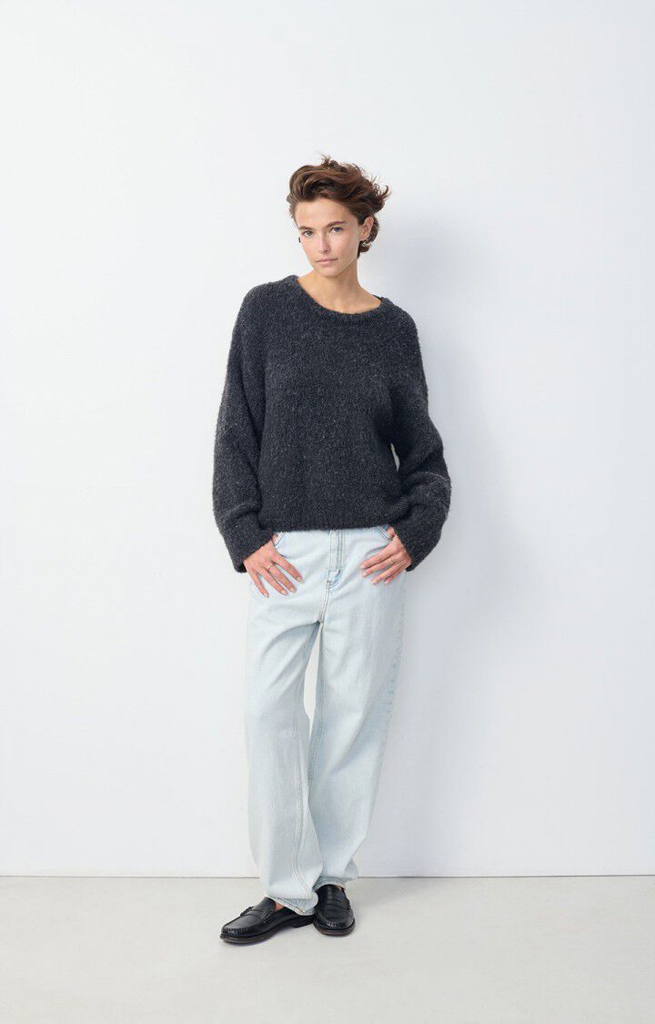American Vintage Pull Femme Zolly - ANTHRACITE CHINE 42 Manches Longues Gris - H24