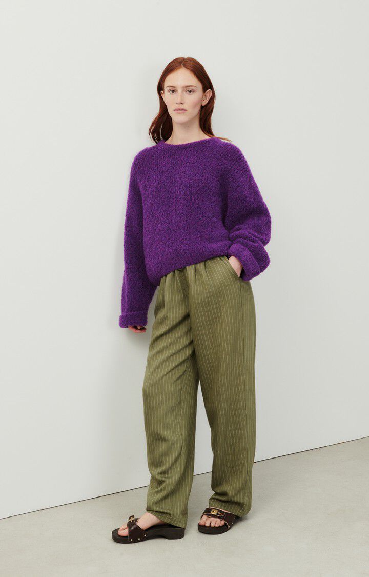 American Vintage Pull Femme Zolly - AUBERGINE CHINE 42 Manches Longues Violet - E24