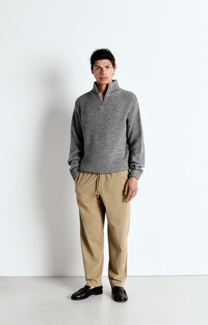 American Vintage Pull Homme Crashway - GRIS CHINE 63 Manches Longues Gris - E25