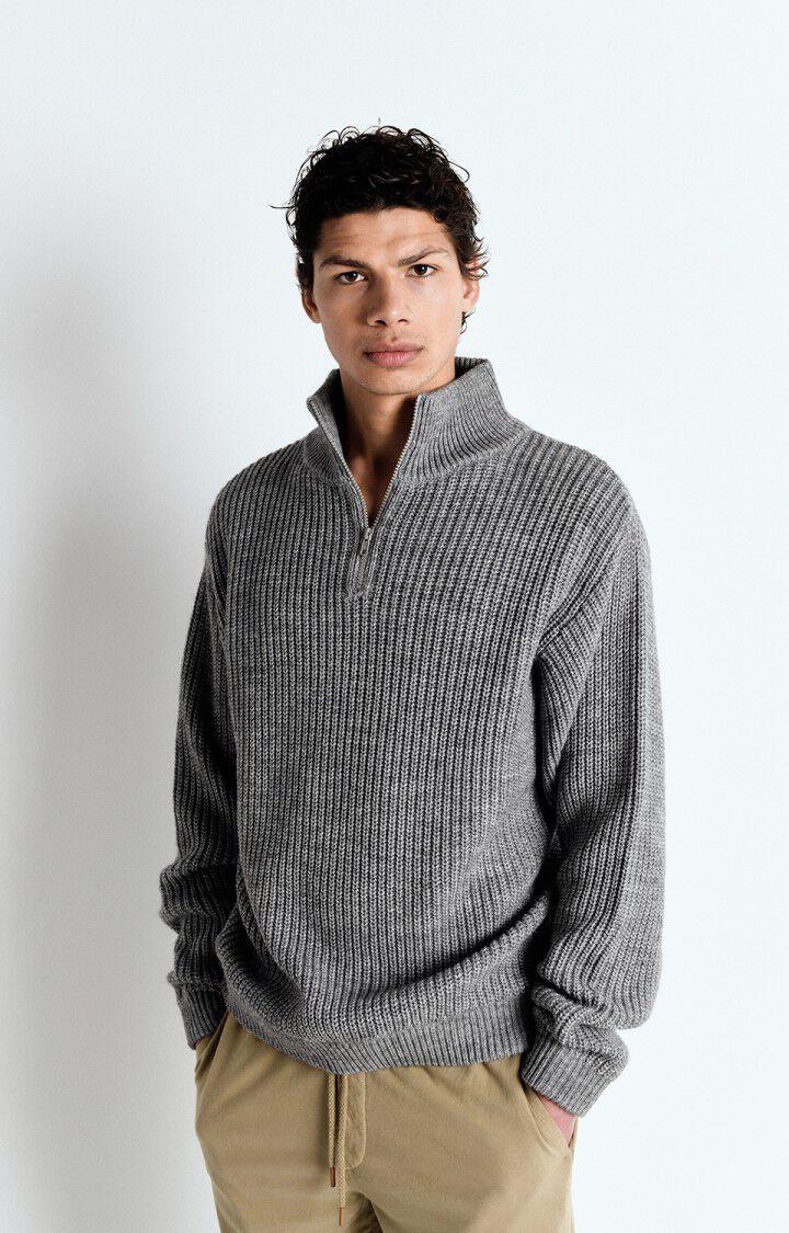 american vintage Pull homme Crashway - GRIS CHINE 63 Manches longues Gris - E25