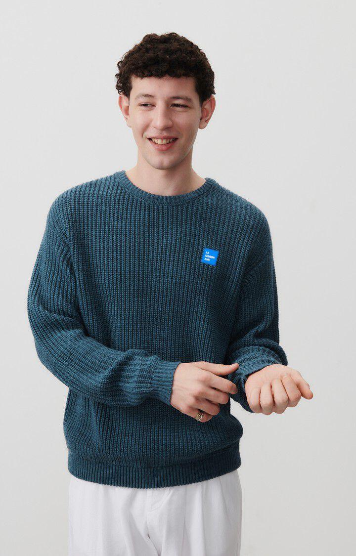 american vintage Pull homme Crashway - PETROLE 59 Manches longues Bleu - E24