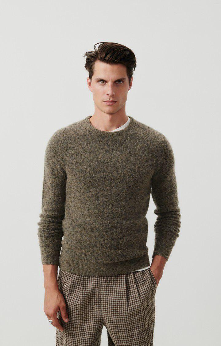 american vintage Pull homme Dazington - KAKI GRIS MULTICHINE 66 Manches longues Vert - H23