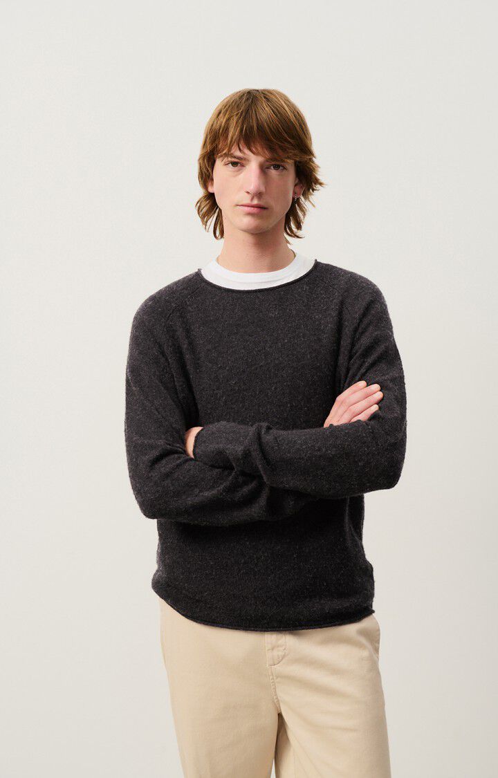 american vintage Pull homme Docatown - CHARBON CHINE 80 Manches longues Noir - E25