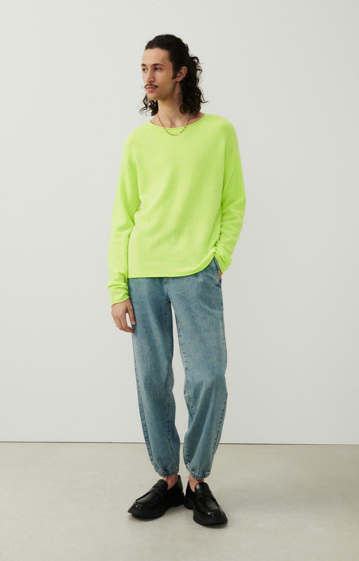 American Vintage Pull Homme Docatown - JAUNE FLUO CHINE 80 Manches Longues Jaune - E24