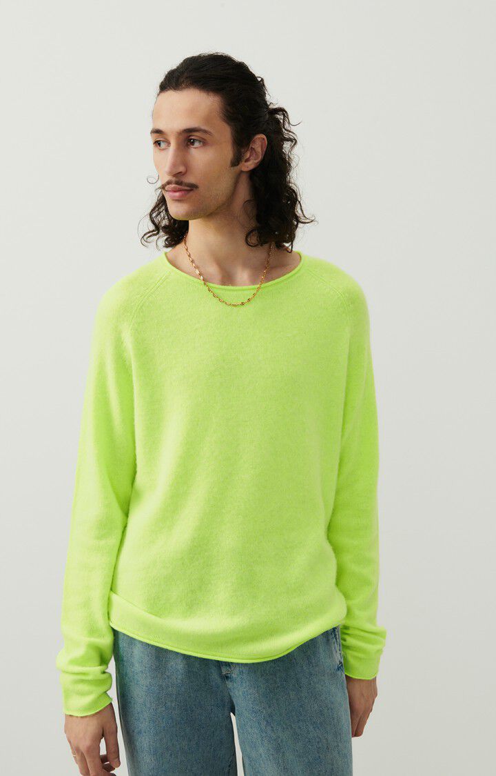 American Vintage Pull Homme Docatown - JAUNE FLUO CHINE 80 Manches Longues Jaune - E24