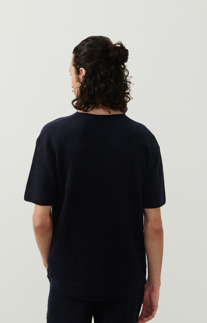 American Vintage Pull Homme Docatown - NAVY CHINE NOIR 24 Manches Courtes Noir - E24