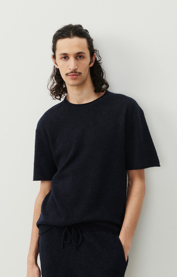 american vintage Pull homme Docatown - NAVY CHINE NOIR 24 Manches courtes Noir - E24