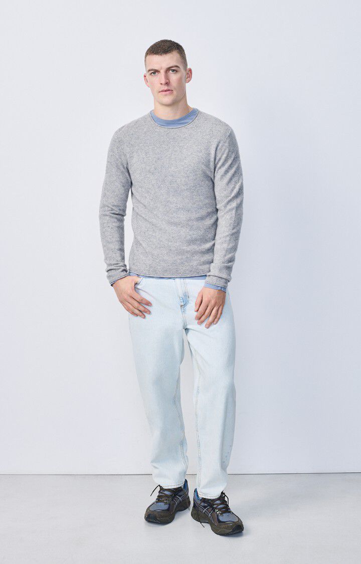 American Vintage Pull Homme Ducksbay - GRIS CHINE 66 Manches Longues Gris - E25