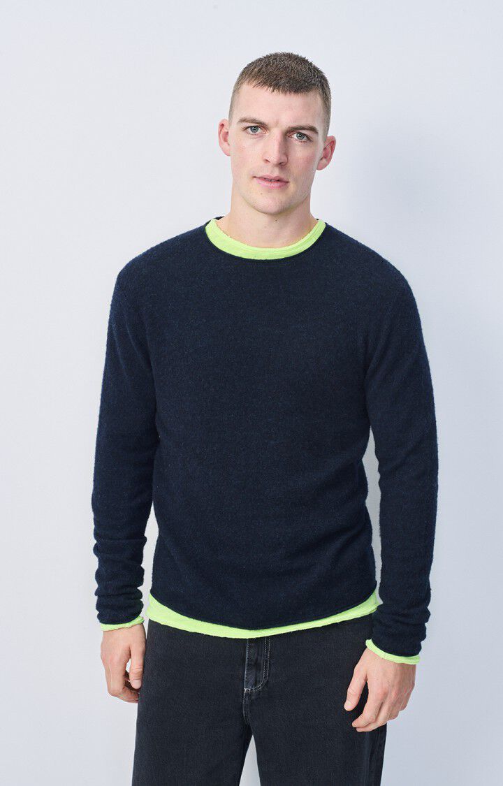 american vintage Pull homme Ducksbay - NAVY CHINE NOIR 66 Manches longues Bleu - E25