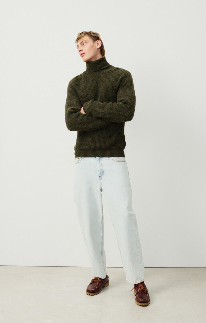 american vintage Pull homme East - BOTANIQUE CHINE 60 Manches longues Vert - H24