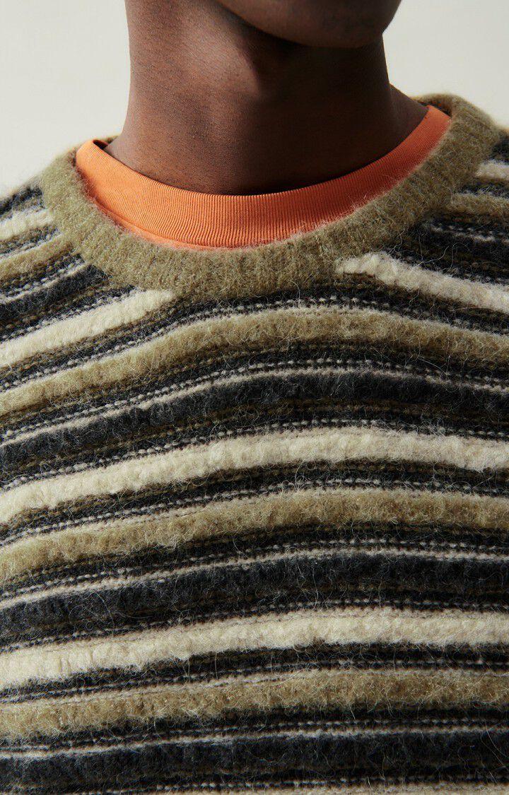 American Vintage Pull Homme East - RAYURES SEIGLE CHINE 55 Manches Longues Marron - H23B