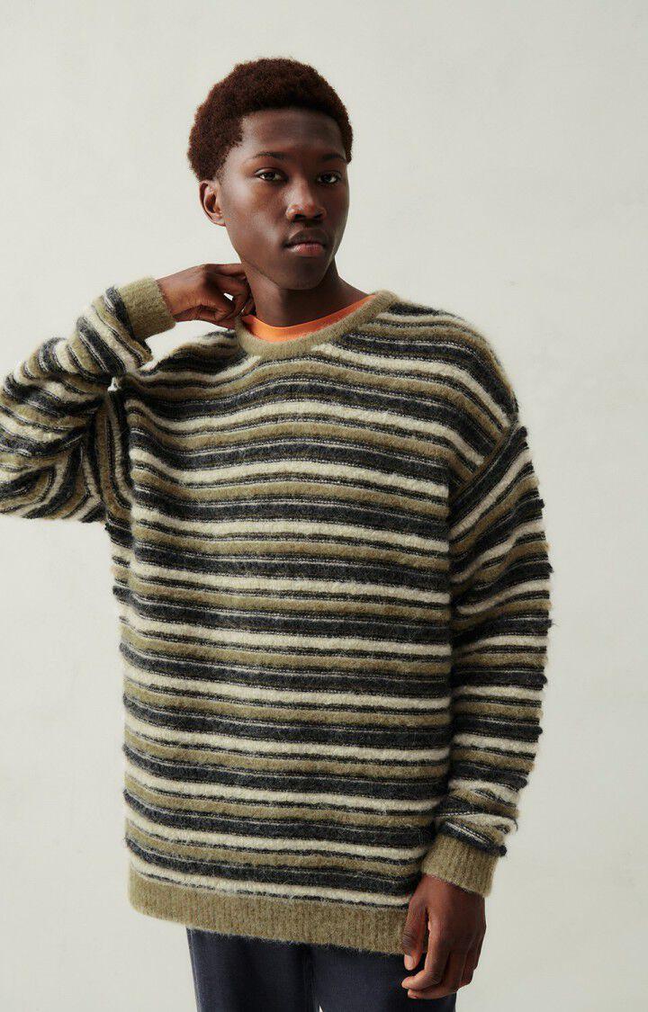 american vintage Pull homme East - RAYURES SEIGLE CHINE 55 Manches longues Marron - H23B