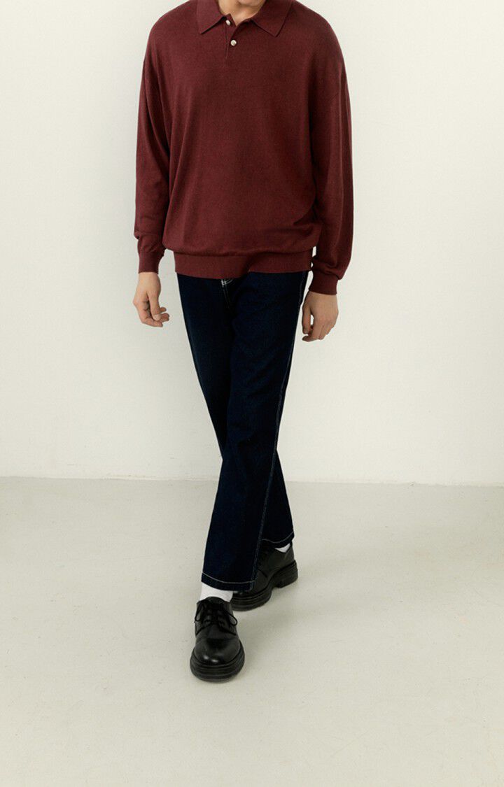 American Vintage Pull Homme Marcel - ACAJOU CHINE 56 Manches Longues Rouge - H22