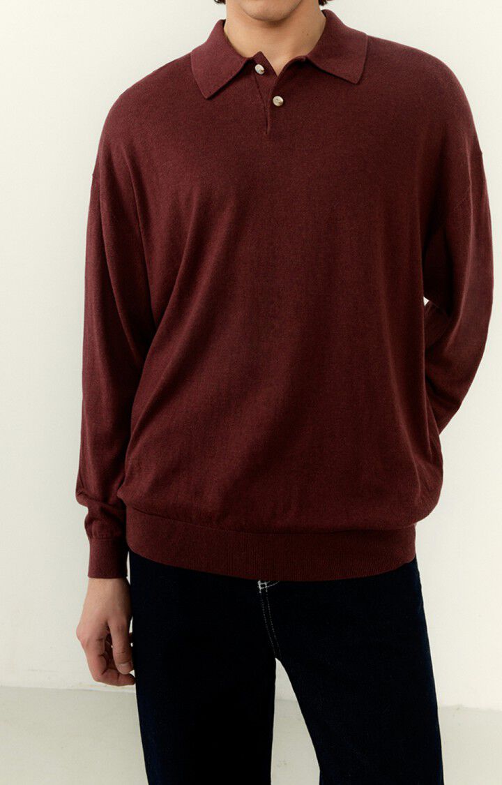 american vintage Pull homme Marcel - ACAJOU CHINE 56 Manches longues Rouge - H22