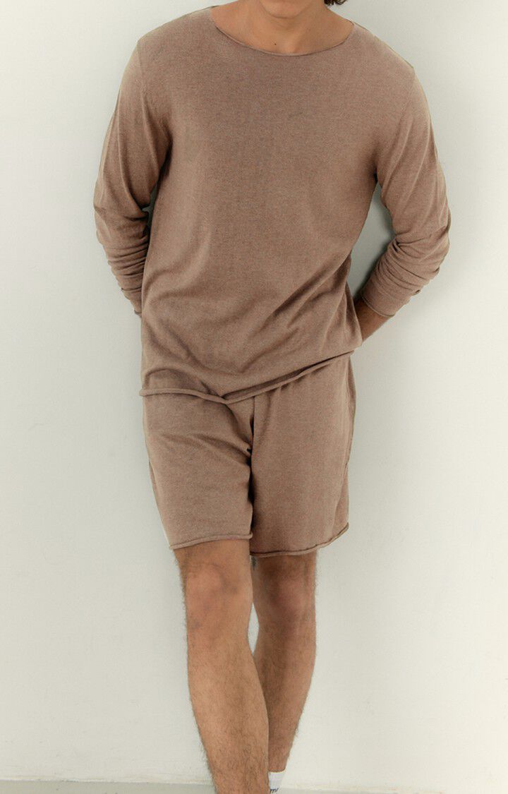 american vintage Pull homme Marcel - CAFE AU LAIT CHINE 69 Manches longues Marron - E23