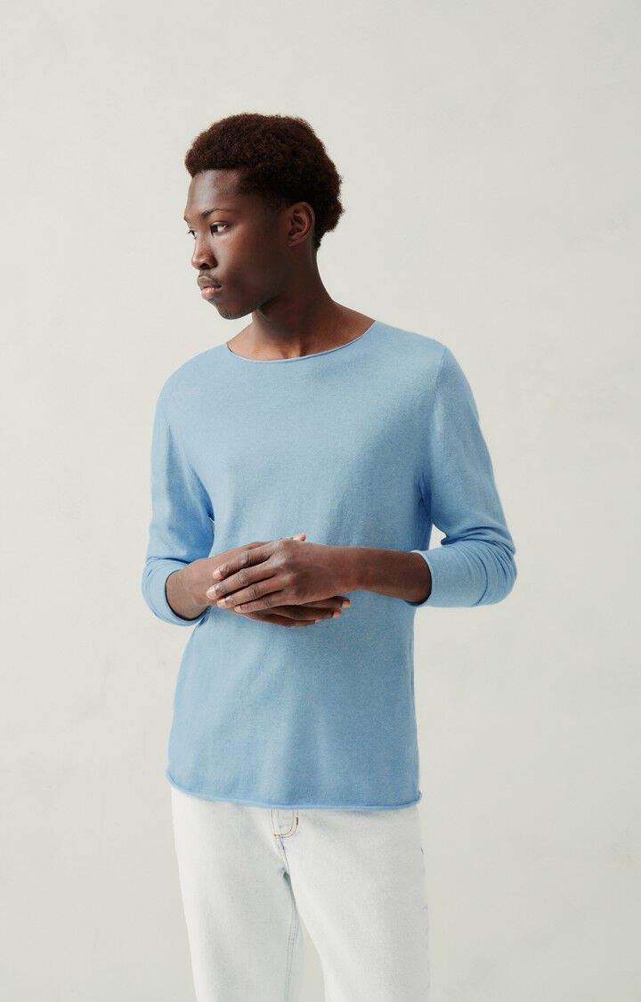 american vintage Pull homme Marcel - LAGON CHINE 69 Manches longues Bleu - H23