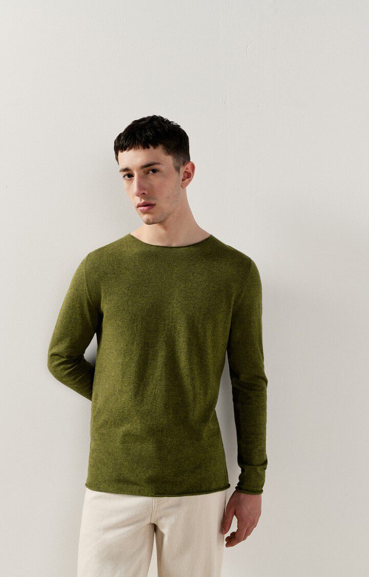 american vintage Pull homme Marcel - PYTHON MULTICHINE 69 Manches longues Vert - E22B