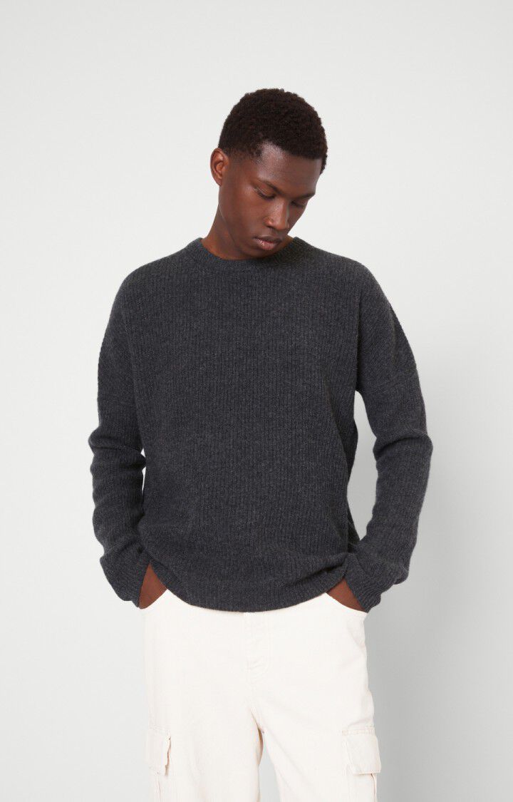 american vintage Pull homme Omycity - AVERSE CHINE Manches longues Gris - H20