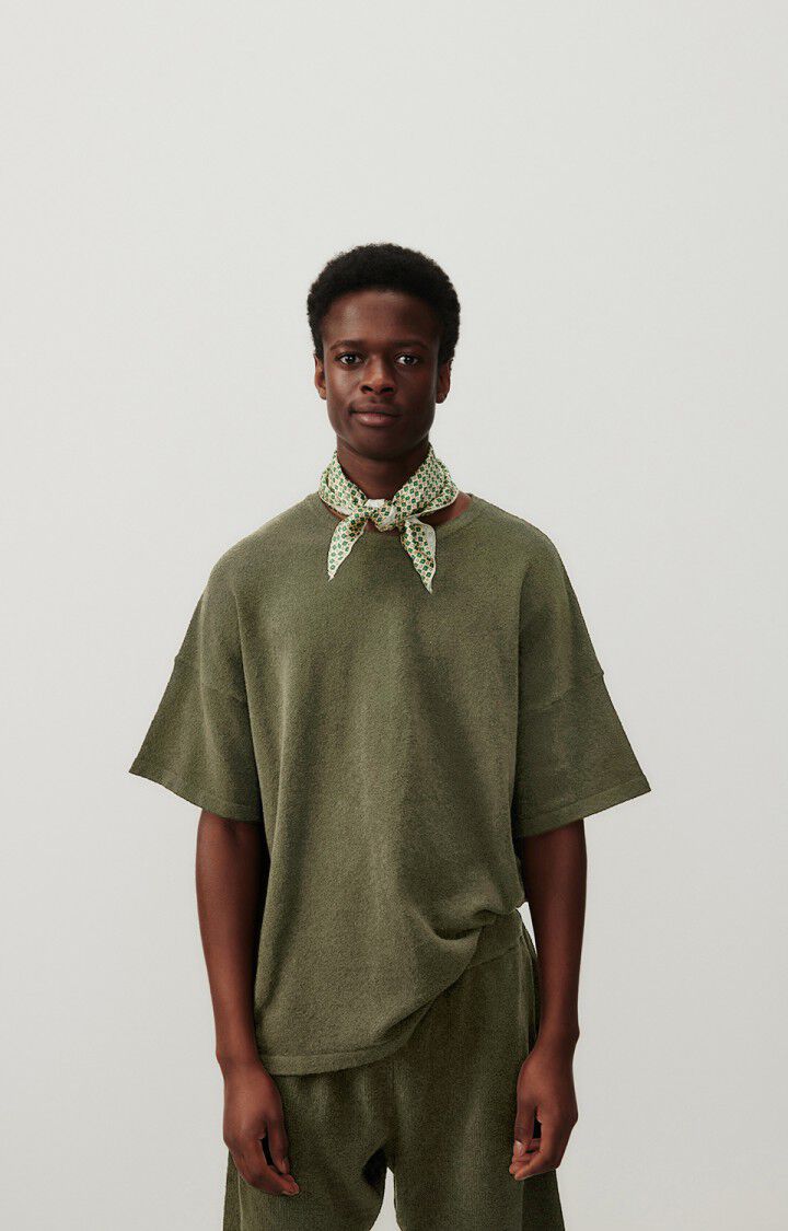 american vintage Pull homme Tawabay - MILITAIRE 17 Manches courtes Marron - E24