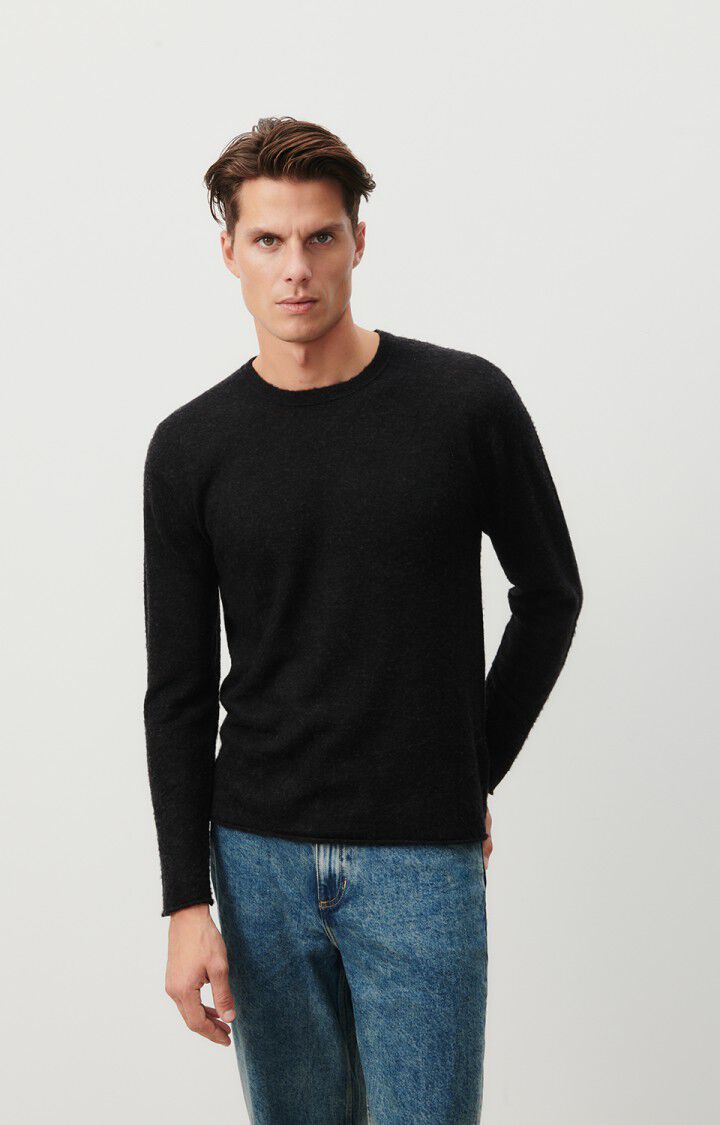american vintage Pull homme Zyrobow - CHARBON CHINE 62 Manches longues Noir - E24