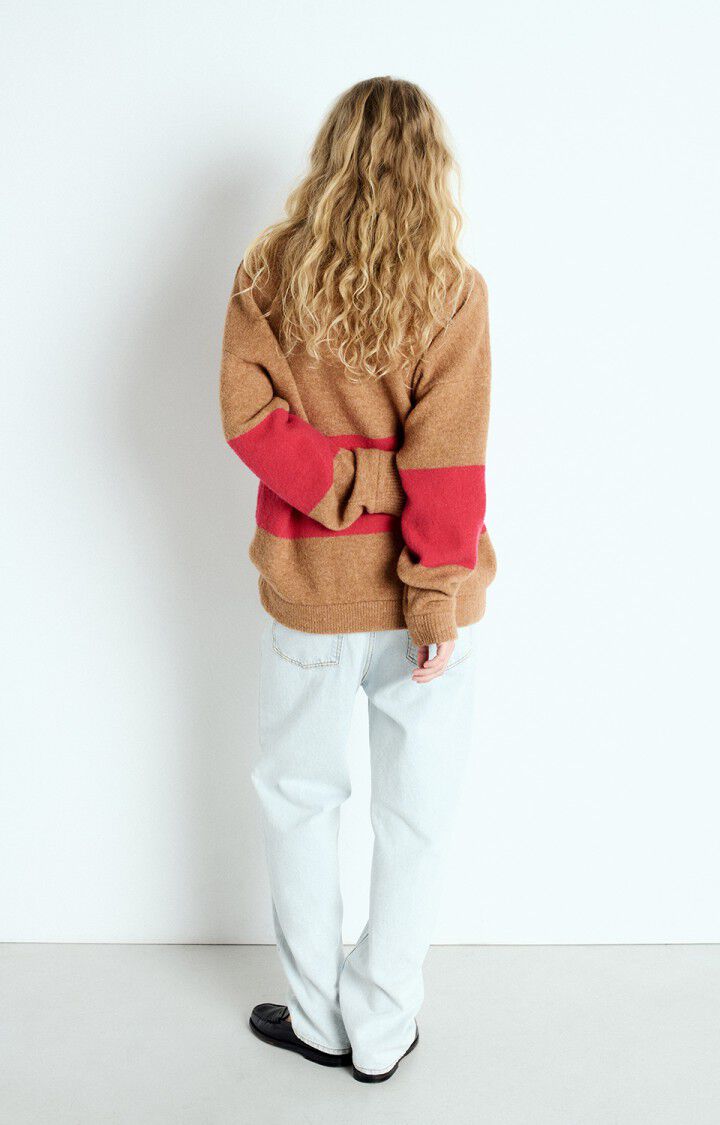 American Vintage Pull Mixte Gylson - BEIGE RAYE FUCHSIA CHINE 54 Manches Longues Beige - H24