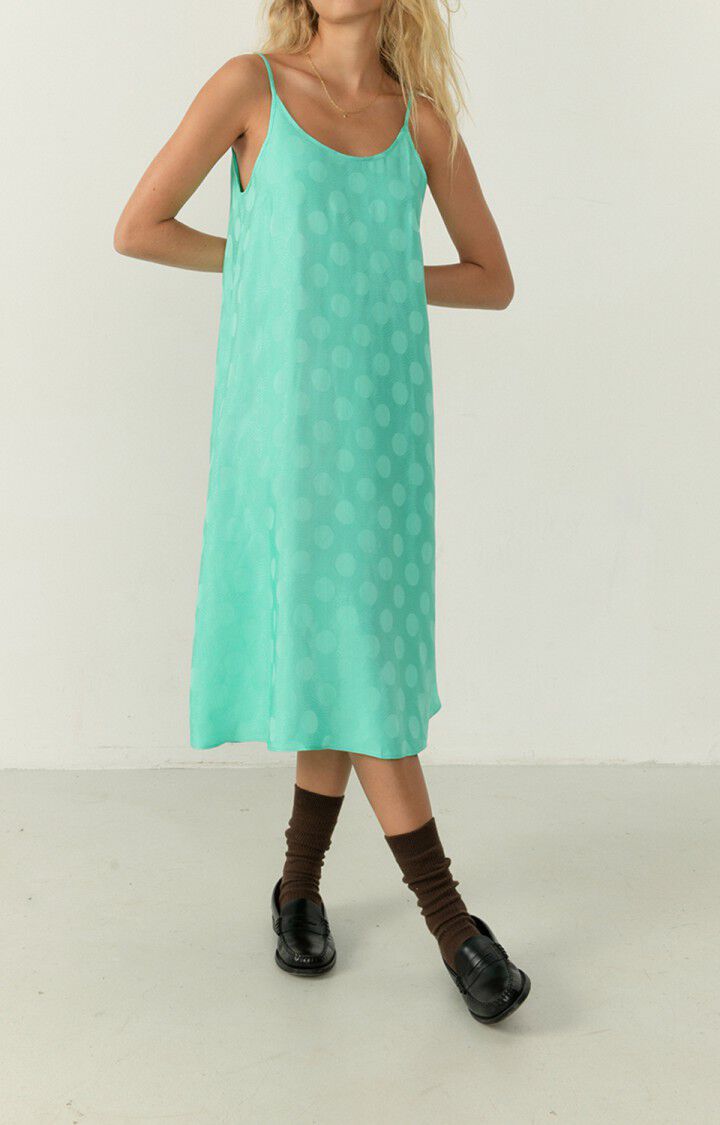 american vintage Robe femme Bukbay - MENTHE A L'EAU Fines bretelles Bleu - H22