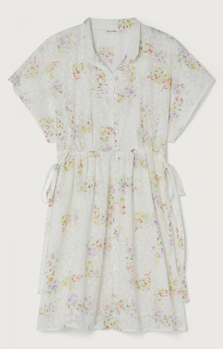 american vintage Robe femme Drow - FLEURS Sans manches Blanc - E22B