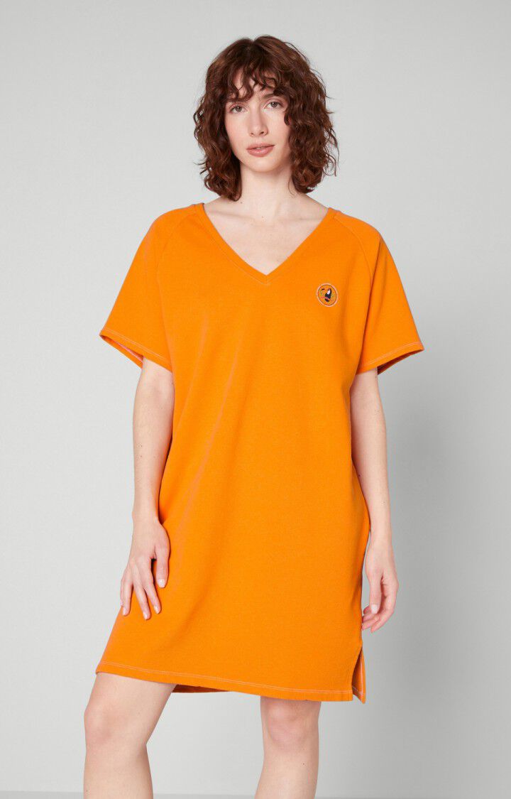 american vintage Robe femme Ekowood - BRUGNON Manches courtes Orange - E21
