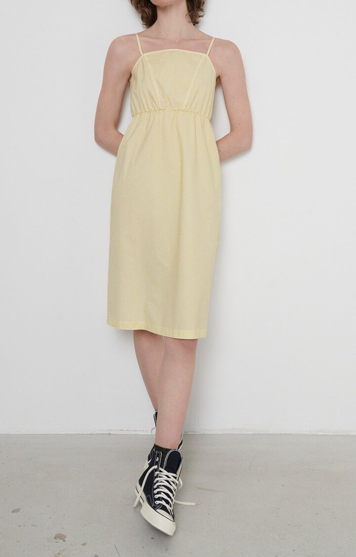 american vintage Robe femme Eliabay - RAYURES JAUNES Fines bretelles Jaune - E22