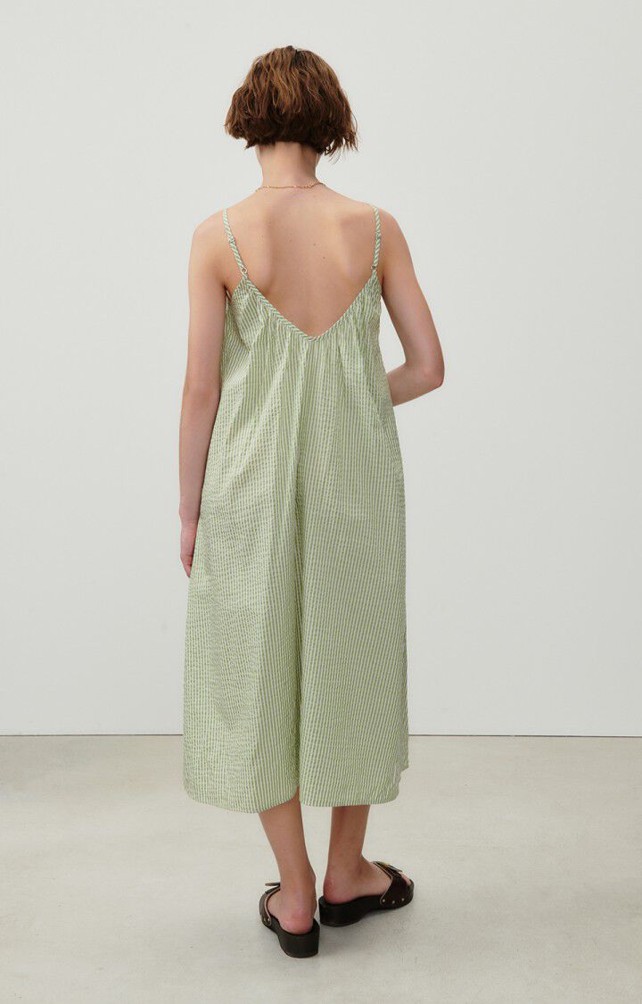 American Vintage Robe Femme Elyza - RAYURES PRAIRIE 0 Fines Bretelles Vert - E23