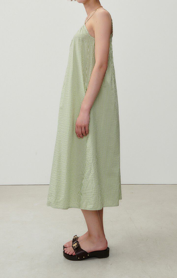 American Vintage Robe Femme Elyza - RAYURES PRAIRIE 0 Fines Bretelles Vert - E23