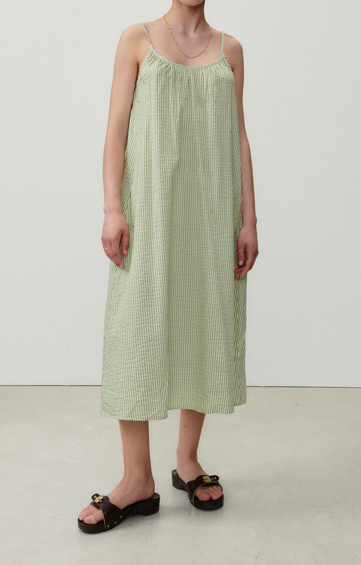 american vintage Robe femme Elyza - RAYURES PRAIRIE 0 Fines bretelles Vert - E23