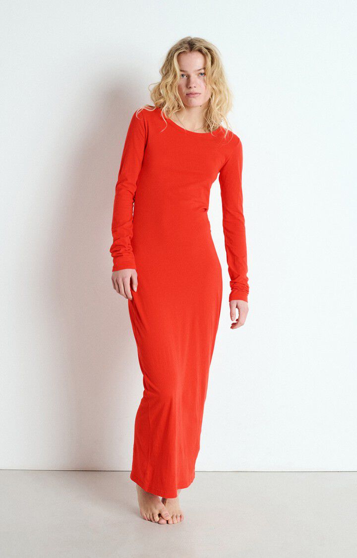 american vintage Robe femme Gamipy - FRAISE 70 Manches longues Rouge - E25