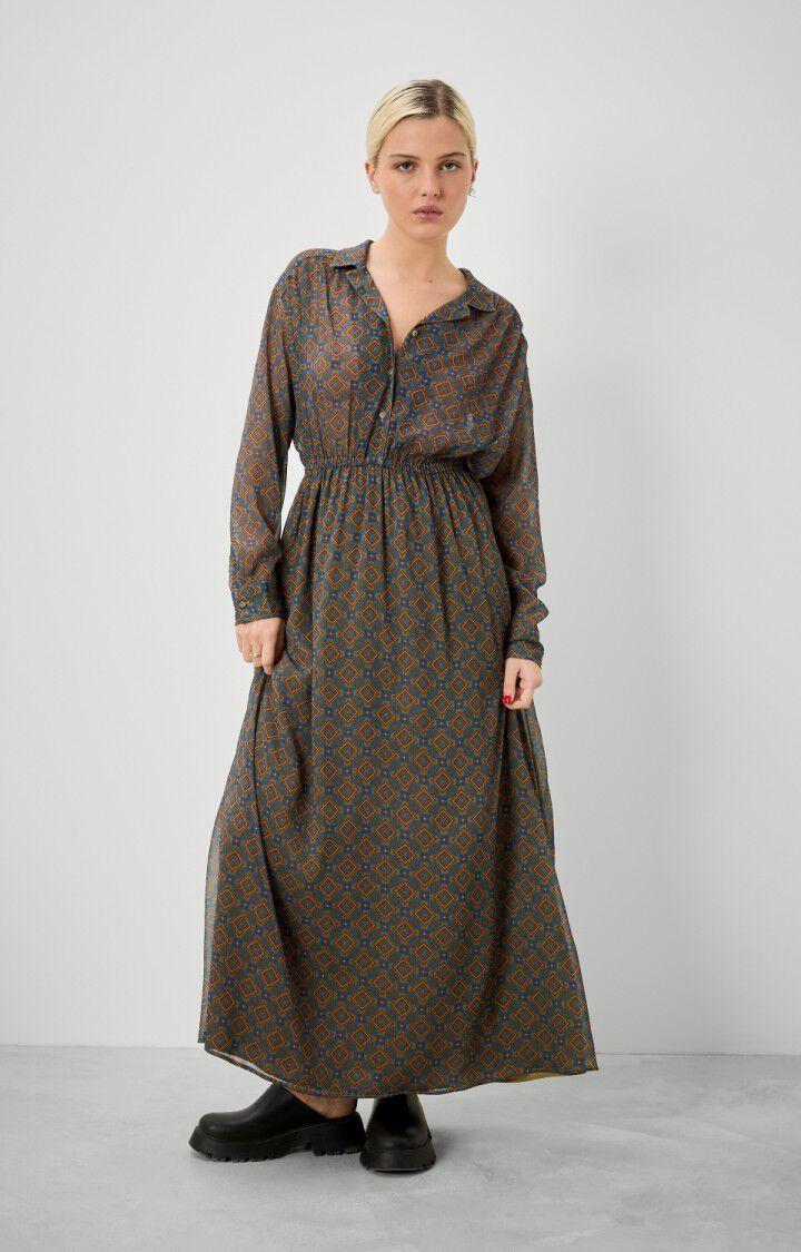 american vintage Robe femme Inostate - GYPSY PRINT Manches longues Marron - H19