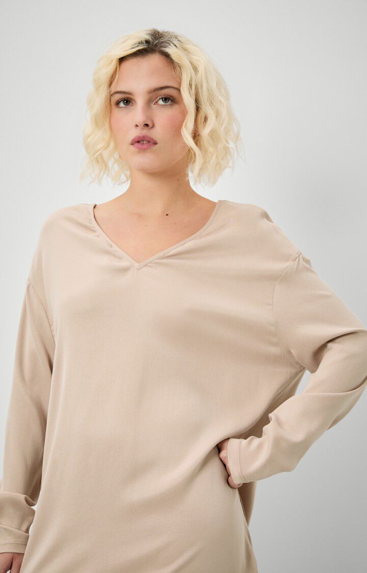 American Vintage Robe Femme Ipipiwood - CHAMPAGNE Manches Longues Beige - E18