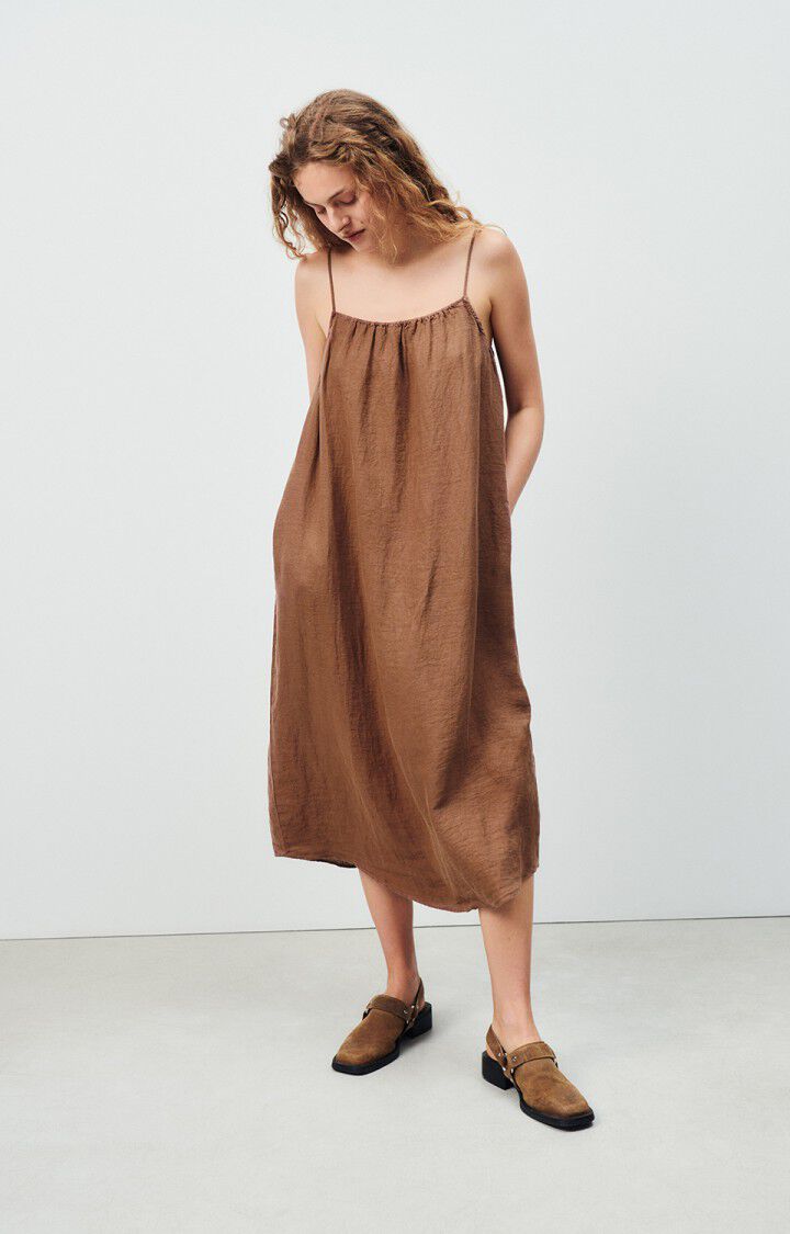 american vintage Robe femme Ivybo - CACAO 0 Fines bretelles Marron - E24