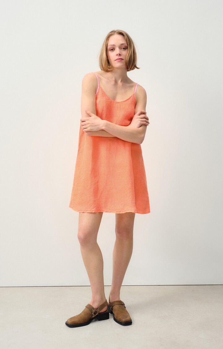 american vintage Robe femme Ivybo - ORANGE FLUO Fines bretelles Orange - E24