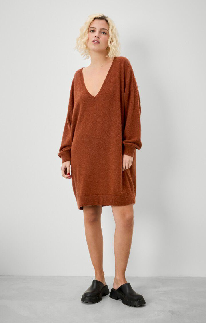 american vintage Robe femme Kybird - AUBURN Manches longues Marron - H21