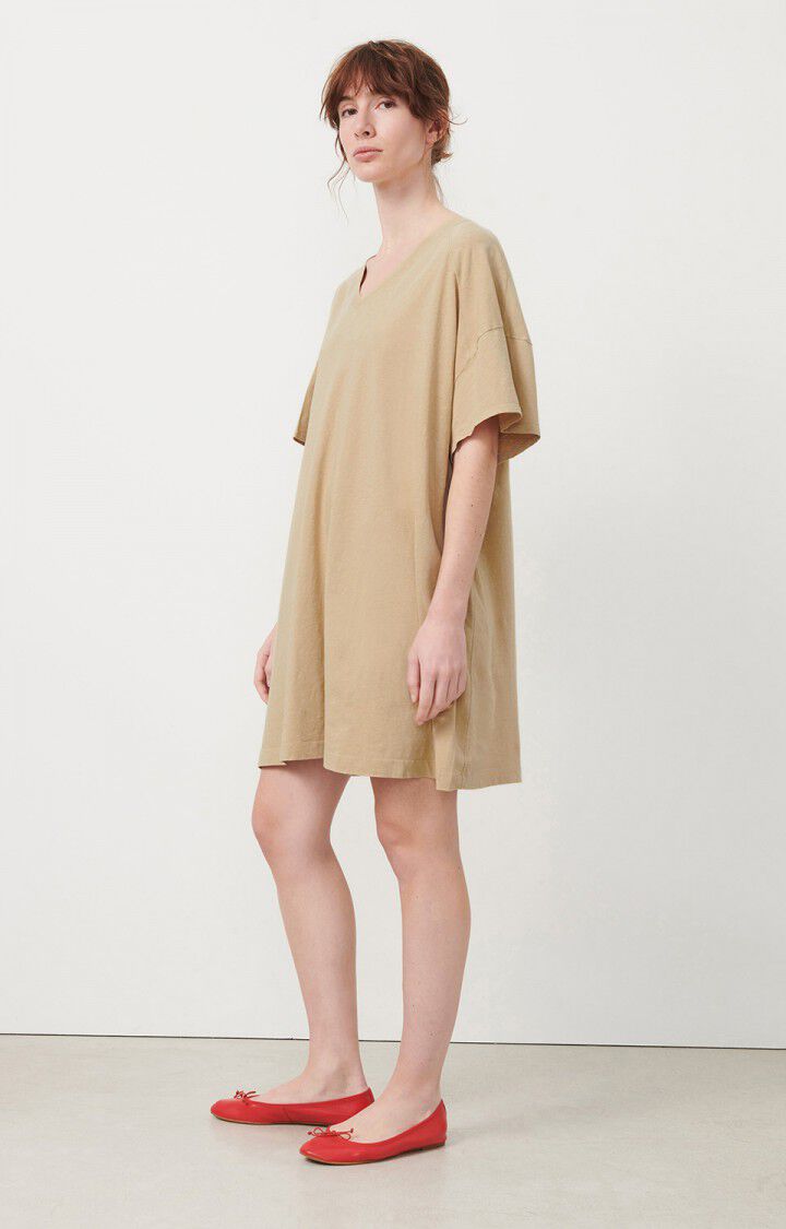 American Vintage Robe Femme Lopintale - PORRIDGE VINTAGE 13 Manches Courtes Beige - E23