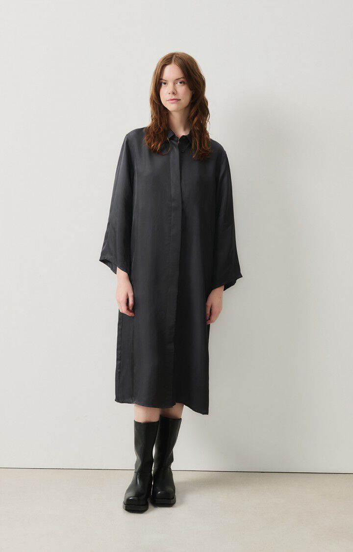 american vintage Robe femme Luabird - CARBONE 54 Manches longues Noir - H24