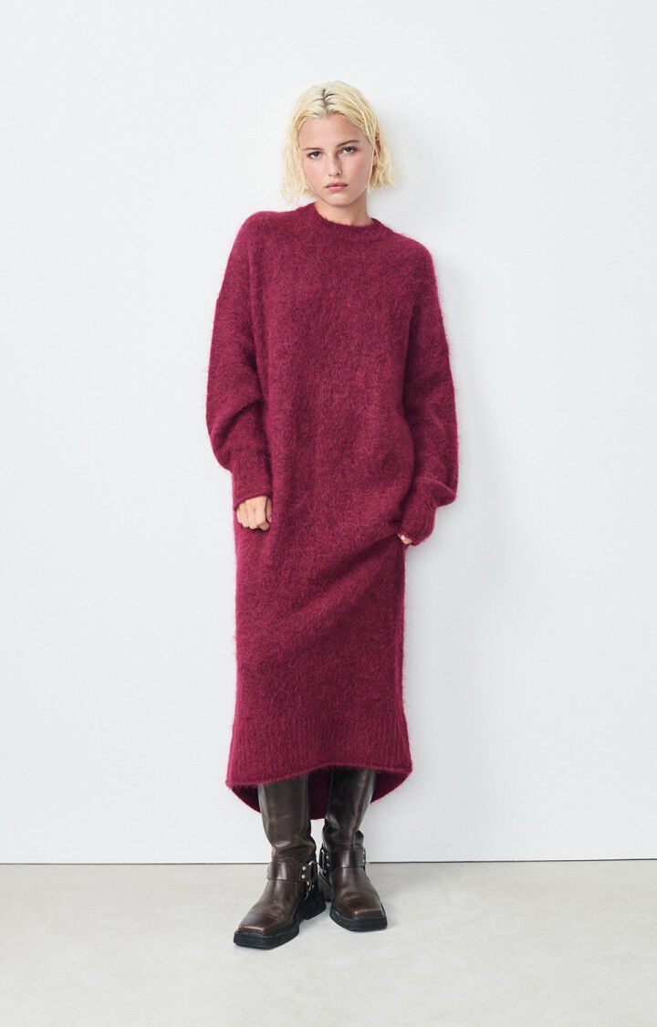 american vintage Robe femme Nuny - BORDEAUX CHINE 46 Manches longues Rouge - H24