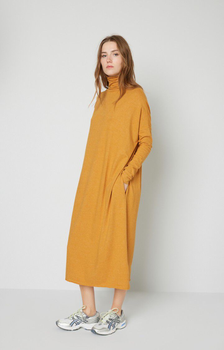American Vintage Robe Femme Pipoun - RUCHE CHINE Manches Longues Jaune - H18